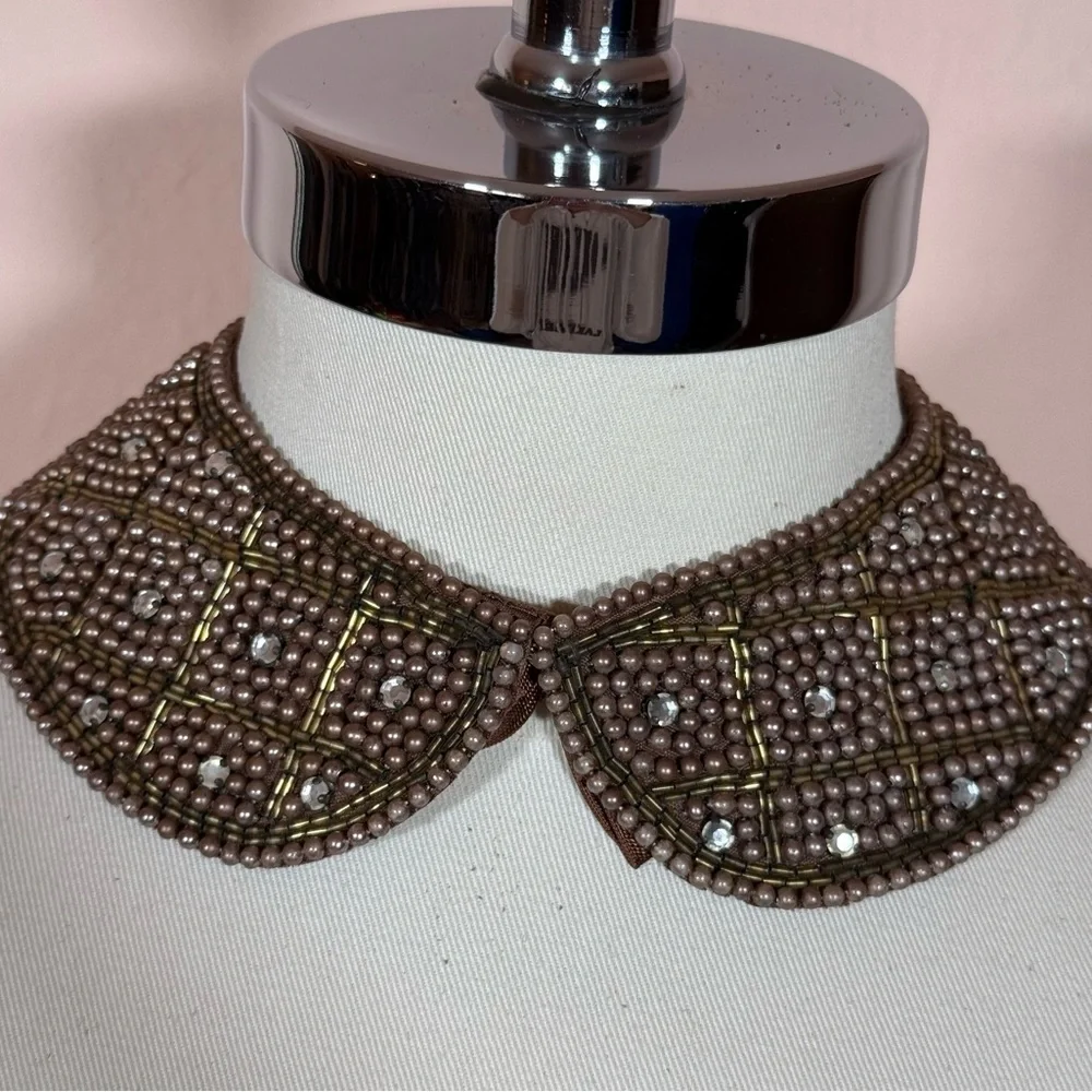 Vintage Antique Deco Retro brown Glass pearl Peter Pan Collar 1940’s 50’s - Picture 11 of 17